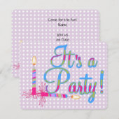 Invitation C'est une fête en violet (Devant / Derrière)
