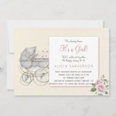 Invitation C'est une fête vintage bébé chariot douche (Devant)