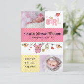 Invitation C'est une fille - Annonce de naissance 3x5 (Debout devant)