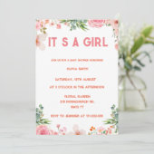 Invitation C'est une fille Aquarelle fleurs rose pâle doré (Debout devant)