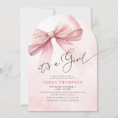 Invitation C'est une fille Aquarelle rose Bow Baby Girl Douch (Devant)