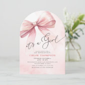 Invitation C'est une fille Aquarelle rose Bow Baby Girl Douch (Debout devant)