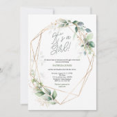 Invitation C'est une fille, Aquarelle, Verdure, Baby shower (Devant)