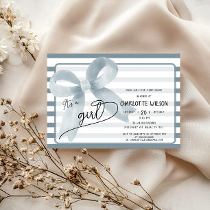 Invitation C'est une fille Arc-en-ciel Bleu Rayures Baby Show