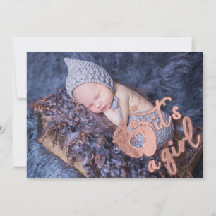 Invitation C'est une fille Baby Custom Photo Heart Pieds Rose