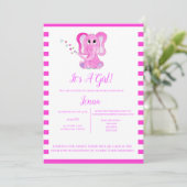Invitation C'est une fille Baby shower aquarelle Eléphant (Debout devant)