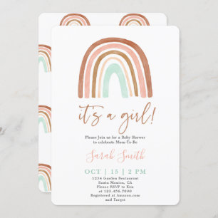 Invitation C'est une fille Baby shower arc-en-ciel