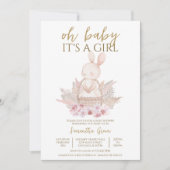 Invitation C'est une fille Baby Shower Boho Lapin (Devant)