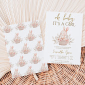 Invitation C'est une fille Baby Shower Boho Lapin