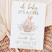 Invitation C'est une fille Baby Shower Boho Lapin