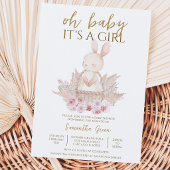 Invitation C'est une fille Baby Shower Boho Lapin