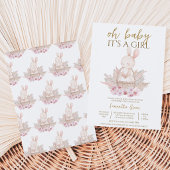 Invitation C'est une fille Baby Shower Boho Lapin