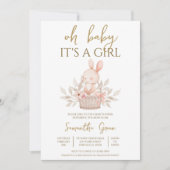 Invitation C'est une fille Baby Shower Boho Lapin (Devant)