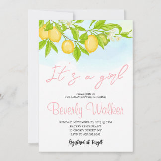 Invitation C'est une fille Baby shower citrons citrons
