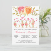 Invitation C'est une fille Baby shower d'aquarelle rose flora (Debout devant)