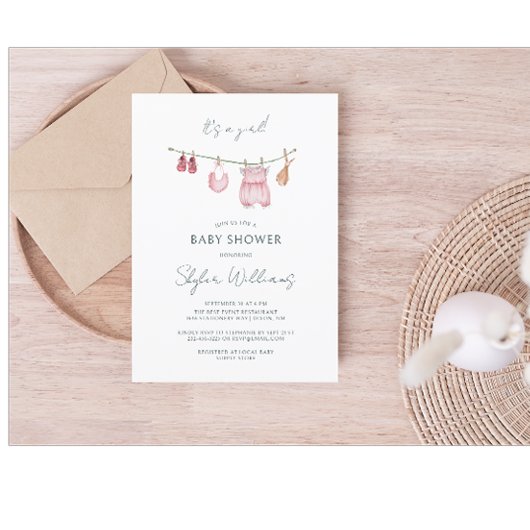 Invitation C'est une fille Baby shower d'aquarelle simple vêt