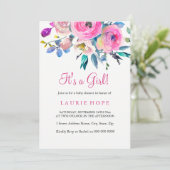 Invitation C'est une fille baby shower de fleur rose invitati (Debout devant)