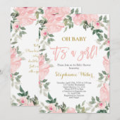 Invitation C'est une fille Baby shower de la flore de couleur (Devant / Derrière)