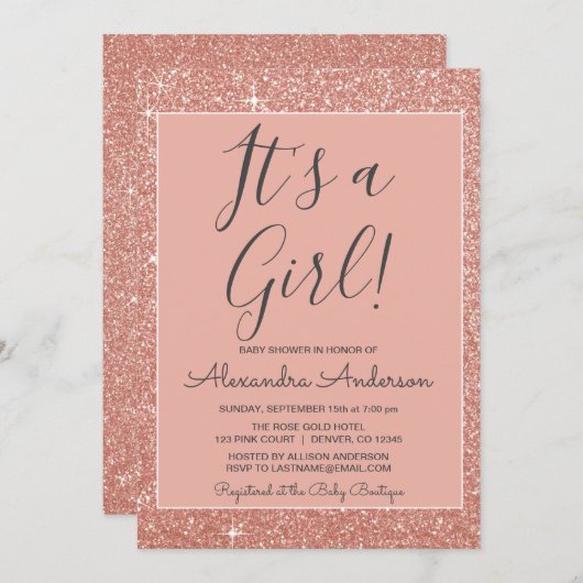 Invitation C'est une fille ! - Baby shower de Parties scintil (Devant / Derrière)