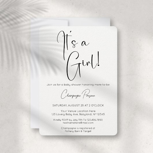 Invitation C'est une fille Baby shower de script moderne Invi