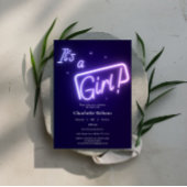 Invitation C'est une fille ! Baby shower de texte de néon vio