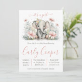 Invitation C'est une fille ! Baby shower d'éléphants floraux (Debout devant)
