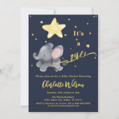 Invitation C'est une fille ! Baby shower Eléphant et Balloon (Devant)