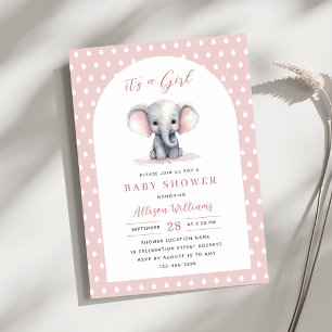Invitation C'est une fille Baby shower Eléphant Rose mignon