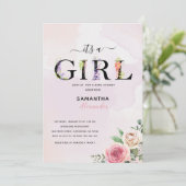 Invitation c'est une fille baby shower fleuri rustique (Debout devant)