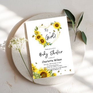 Invitation C'est une fille ! Baby Shower Fleurs de Tournesol 