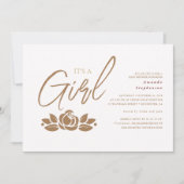 Invitation C'Est Une Fille Baby shower Floral Blanc Or (Devant)