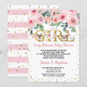 Invitation C'est une fille Baby shower longue distance Woodla