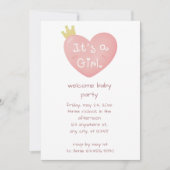 Invitation C'est une fille Baby shower princesse de coeur ros (Devant)