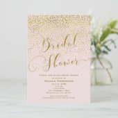 Invitation C'est une fille Baby shower rose et or Confetti (Debout devant)