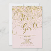 Invitation C'est une fille Baby shower rose et or Confetti (Devant)