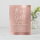 Invitation C'est une fille ! - Baby shower Rose Gold Foil (Debout devant)