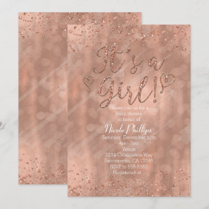 Invitation C'est une fille Baby Shower Rose Gold Rose Fête
