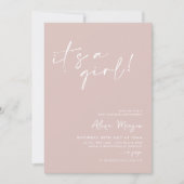 Invitation C'est une fille ! Baby shower rose minimal (Devant)