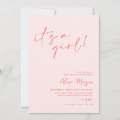 Invitation C'est une fille ! Baby shower rose rouge minimal (Devant)