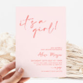 Invitation C'est une fille ! Baby shower rose rouge minimal