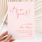 Invitation C'est une fille ! Baby shower rose rouge minimal