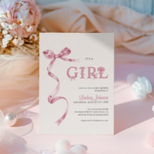 Invitation C'est une fille Baby Shower Ruban Rose 