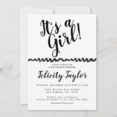Invitation C'est une fille Baby shower typographie noir blanc (Devant)