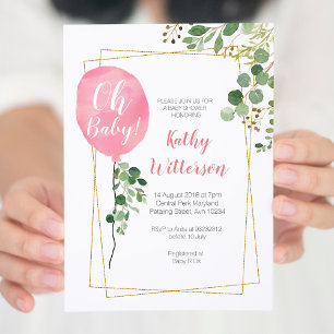 Invitation C'est une fille Ballon Green oh baby shower