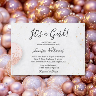 Invitation c'est une fille, ballons roses baby shower minimal