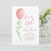 Invitation C'Est Une Fille Balloon Eucalyptus Baby shower de  (Debout devant)