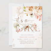 Invitation C'est une fille, bébé en fleurs, Baby shower de ja (Devant)