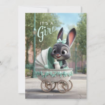 C'est une fille bébé : Lapin mignon dans un landau