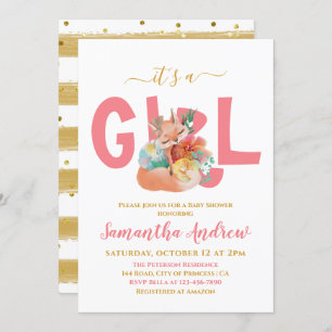 Invitation C'est une fille belle Sleepy Fox Baby shower Invi