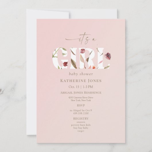 Invitation C'est une fille Blush Baby shower II (Devant)